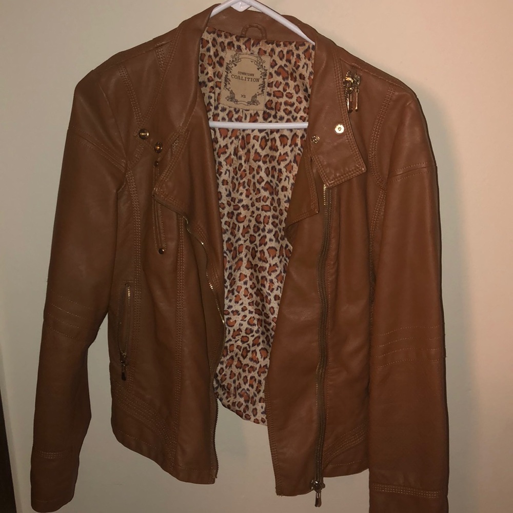 Camel color faux leather jacket